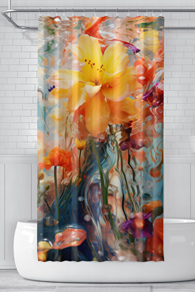 Moud's Завеса за баня, завеса за душ с маслени бои с флорални мотиви, завеса ...