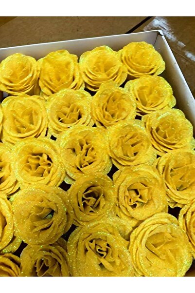 OEM Set 30buc Trandafiri Mari Textili cu Sclipici, Diametru 7.5cm, Inaltime 6...