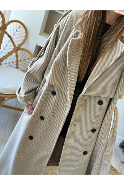 manana fashion Παλτό ειδικού σχεδιασμού με μακρύ κορδόνι με λεπτομέρεια με κουμπιά
