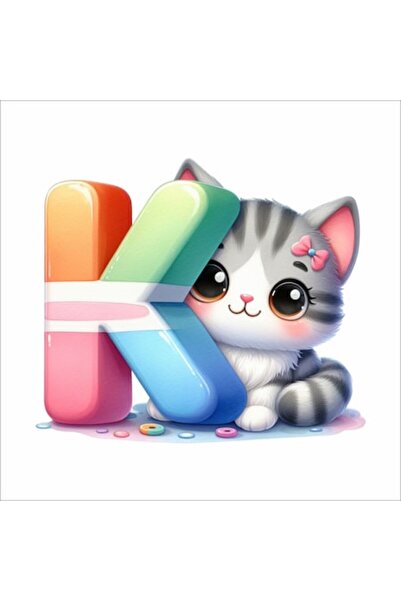 OEM Autocolant de perete litera K cu pisică – decor pentru camera copiilor, 3...