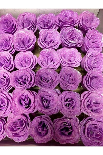 OEM Set 30buc Trandafiri Mari Textili cu Sclipici, Diametru 7.5cm, Inaltime 6...