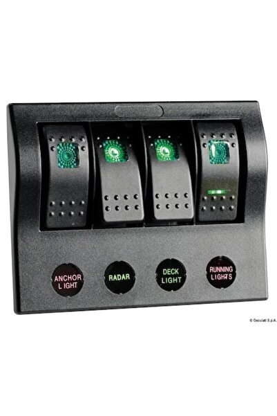 OSCULATI Tablou electric compact PCP cu 4 întrerupătoare și LED-uri, carcasă neagră din policarbonat