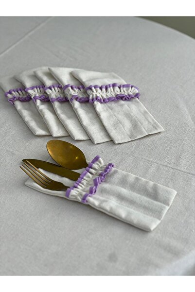 KaiAtelier 4 bucăți de huse pentru tacâmuri brodate cu detalii cu volane natu...