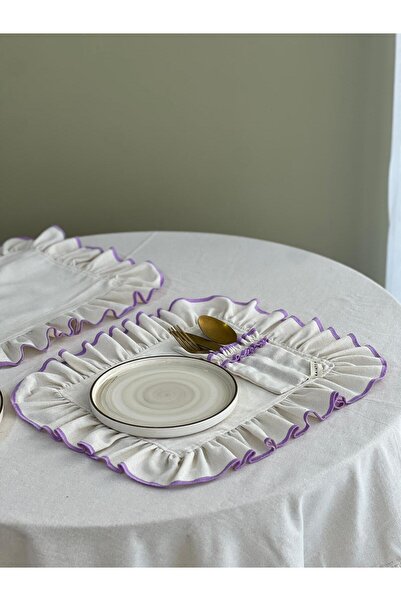 KaiAtelier Set de 4 suple rotunde cu broderie naturală / American Service