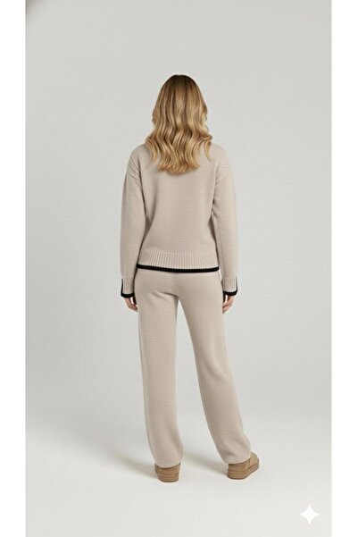 peri tower New Season Women's Knitted Textured Lace-Up Sweater-Pants Knitwear Bottom Top Set 0053