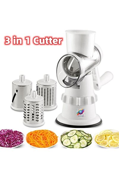 Tessari White Manual Slicer with Handle & 3 Blades for Vegetables Ø13.3 x 25.5 cm - 4 pieces