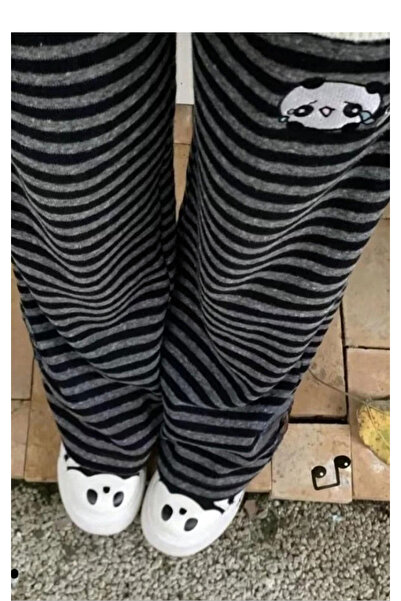 Köstebek Άνθρακα μαύρο ριγέ παντελόνι Panda ψηλόμεσο casual