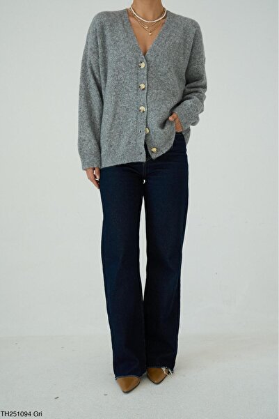 CADDELAMODA Women's V-Neck Fleece-Lined Basic Soft Cardigan