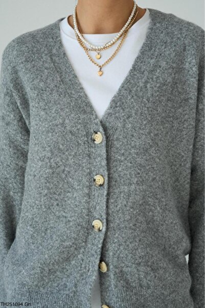 CADDELAMODA Women's V-Neck Fleece-Lined Basic Soft Cardigan