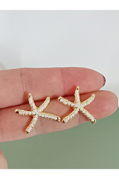 mos&more by mosev Small Starfish Earrings with Gold Pearl
