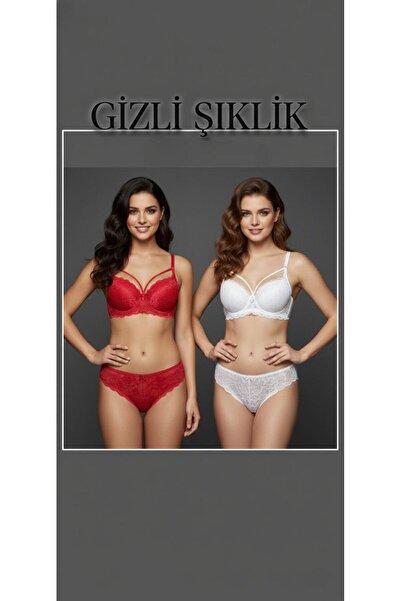 GizliŞıklık Lace Supported Bra Panty Set - Red/White1231002