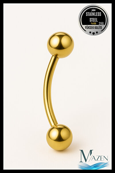 MAZEN Gold 316L Çelik Kavisli Kaş Piercing Labret | 6-8-10 mm Beden Seçenekli