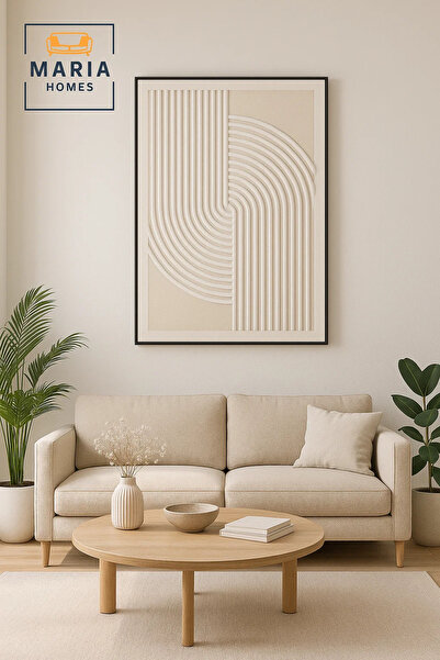 MARIA HOMES لوحة فنية جدارية حديثة ثلاثية الأبعاد - لوحة زخرفية هندسية بيج بخ...
