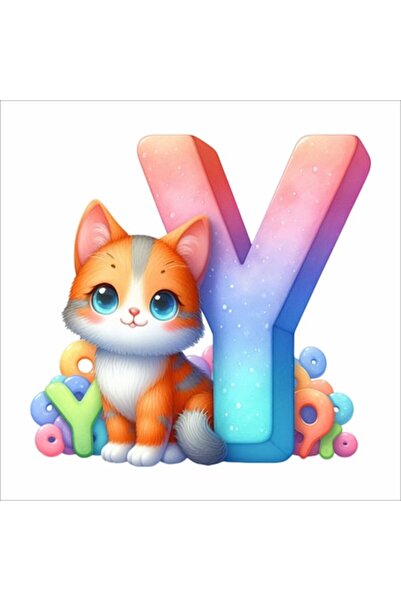 Promotional Print Autocolant de perete „Y” cu pisică, 30 cm, material textil ...