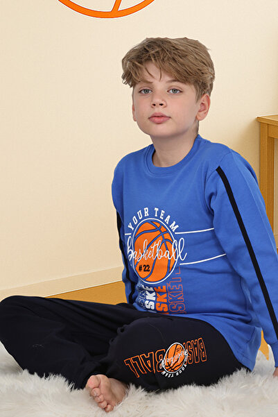 Zekalya Set pijama pentru băieți cu model de baschet Albastru-Negru