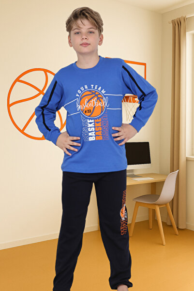 Zekalya Set pijama pentru băieți cu model de baschet Albastru-Negru