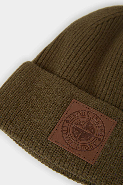 DeFacto F3909AXKH328 Χακί Ανδρικό Πλεκτό Μπερέ με Ετικέτα