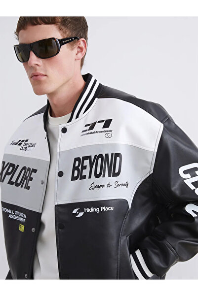 LC Waikiki Black Comfortable Fit College Collar Logo Men's Jacket