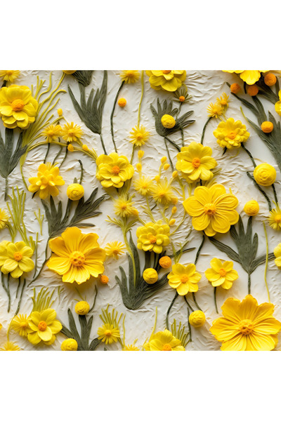 Novinqa 3 Boyutlu Sarı Çiçek Desenli Baskılı Kumaş