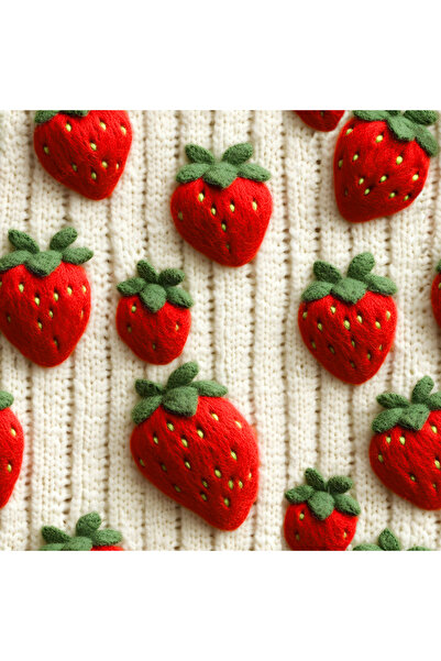 Novinqa 3 Boyutlu Çilek İşleme Desenli Baskılı Kumaş