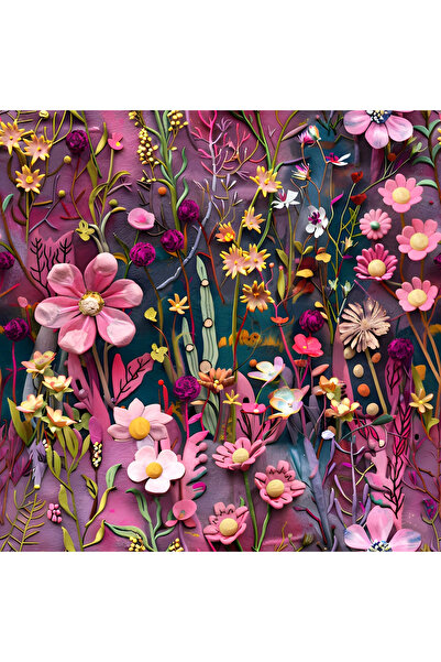 Novinqa 3 Boyutlu Mor Çiçek Bahçesi Desenli Baskılı Kumaş