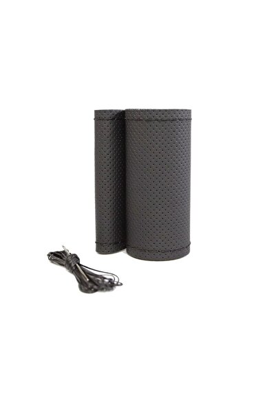 OEM Premium Steering Wheel Cover Made of Perforated Black Genuine Leather, with Needle and Black Sewing Thread, size M