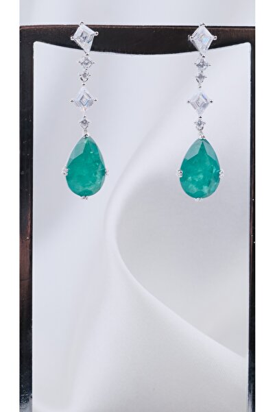 Vega Noire Lucienne Yeşil Kristal Taşlı Işıltılı Zarif Abiye Damla Model Küpe