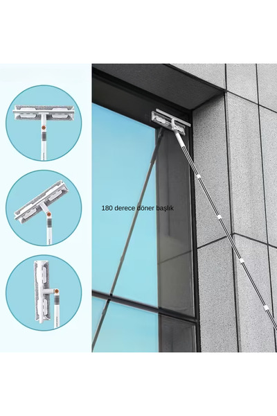 FunFlex 4 Metre Teleskopik Cam Silme Aparatı Paspas ve MOP Eklemeli Sap