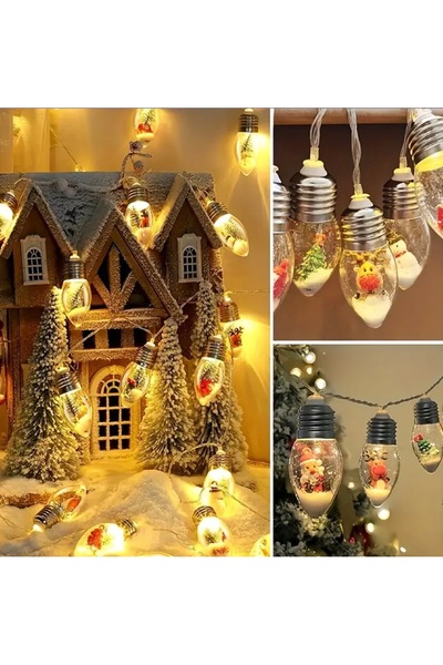 arredamento 1 Adet Noel Baba Geyikli Işık Zinciri - 10 LED'li Yılbaşı Parti S...