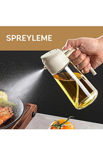 Entude Çift Fonksiyonlu 450 ml Cam Yağdanlık – Zeytinyağ Sıvıyağ Kullanımına Uygun Airfryer Dökme + Sprey