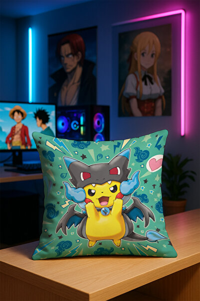 Charmbi غطاء وسادة بوكيمون بيكاتشو مطبوع من القماش الناعم مطبوع رقميًا على ال...