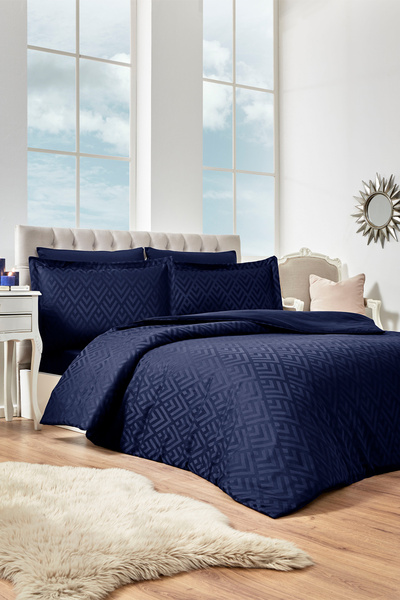 Özdilek Geometric Double Jacquard Satin Duvet Cover Set Navy Blue