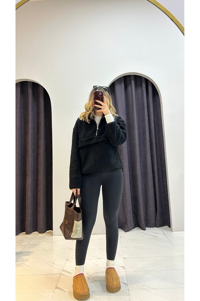 MERVENS Teddy Peluş Yarım Fermuarlı Sweatshirt