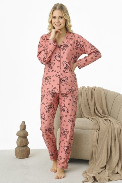 victoria kiss طقم بيجامة بأكمام طويلة مع تفاصيل دمية الدب