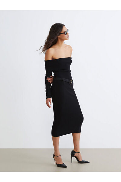 LC Waikiki Lcw Vision Black Boat Neck Knit Dress