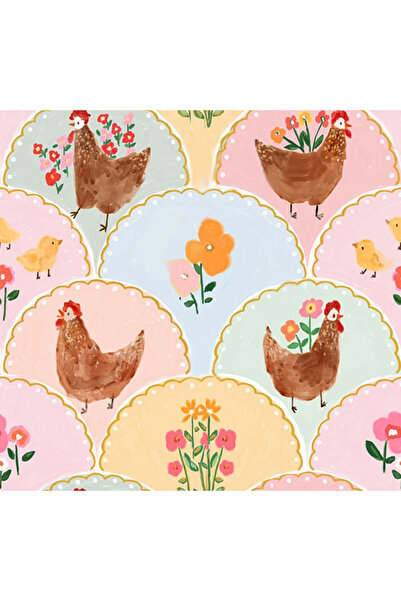 Novinqa Soft Retro Tavuk Çiftliği Desenli Baskılı Kumaş