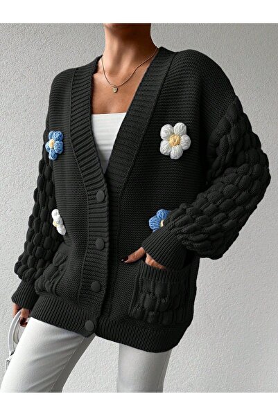 Rossida Cardigan negru cu flori