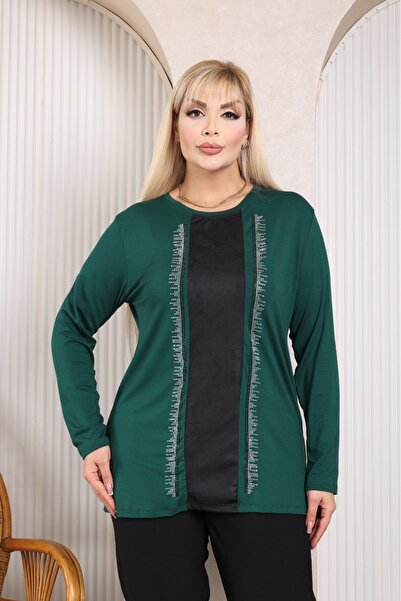 Vinola Plus Size Viscose Fabric Bluz with Stone Detail