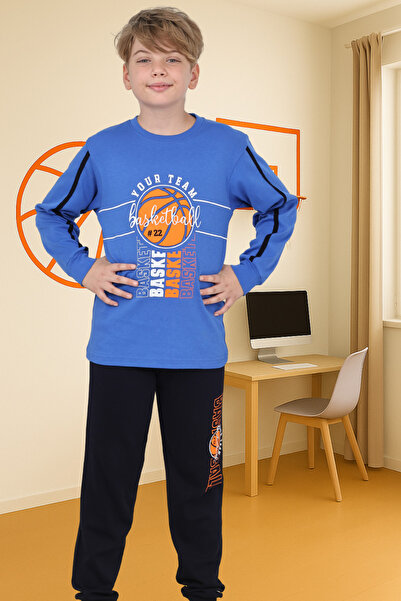 Zekalya Set pijama pentru băieți cu model de baschet Albastru-Negru