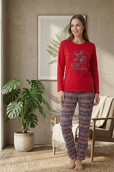 Farya Home Dreamy Cotton Patterned 2 Yarn Long Sleeve Pajama Set