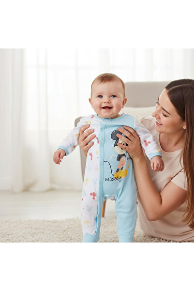 Bebelul Salopetă Mickey Mouse din bumbac 100% cu botoșei