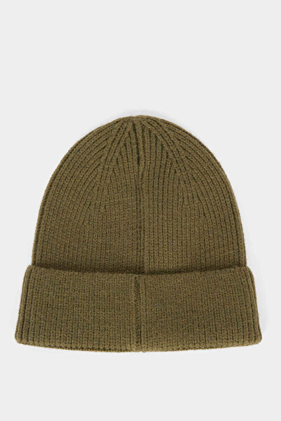 DeFacto A5067Axkh328 Khaki Men's Label Printed Knitwear Beanie