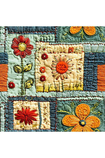 Novinqa Realistik Çiçek Yama Desenli Baskılı Kumaş