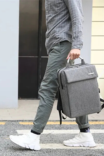 Muchmy Gray Travel Backpack USB Port Unisex Laptop Bag Zipper Closure Casual Bag