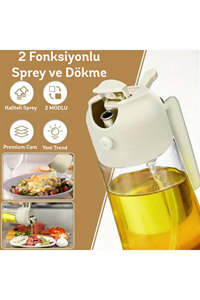 Entude Çift Fonksiyonlu 450 ml Cam Yağdanlık – Zeytinyağ Sıvıyağ Kullanımına Uygun Airfryer Dökme + Sprey