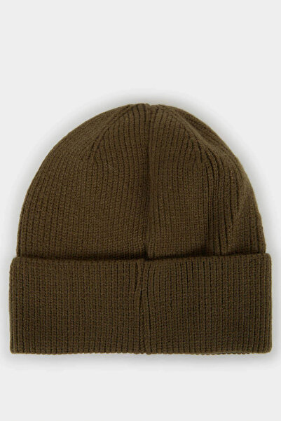 DeFacto F3909AXKH328 Χακί Ανδρικό Πλεκτό Μπερέ με Ετικέτα