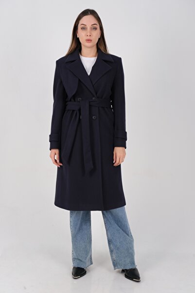 sdf line Rüzgarlıklı Kolu Apoletli Kuşaklı Kruvaze Uzun Kaşe KABAN