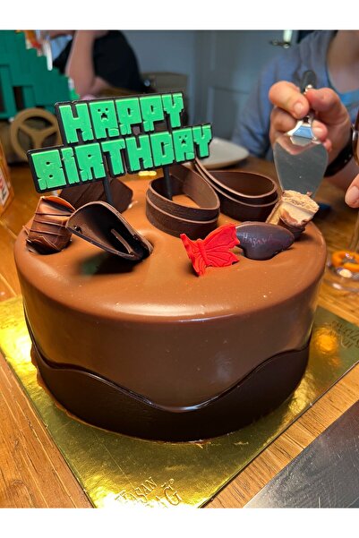 DigiArtisan3D Minecraft Pasta Üstü Yazısı Happy Birthday (Doğum Günü Pasta Üz...