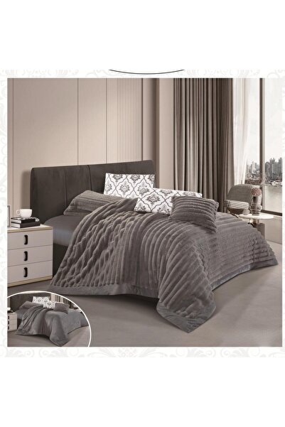 alzawia Elaf Velvet Striped Heavyweight Winter Bedspread Set, 5 Pieces, 230*170