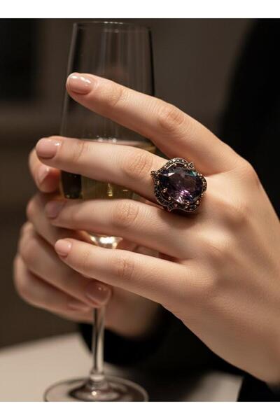 Toka Delisi خاتم نسائي عتيق مصنوع يدويًا من حجر التوباز الطبيعي